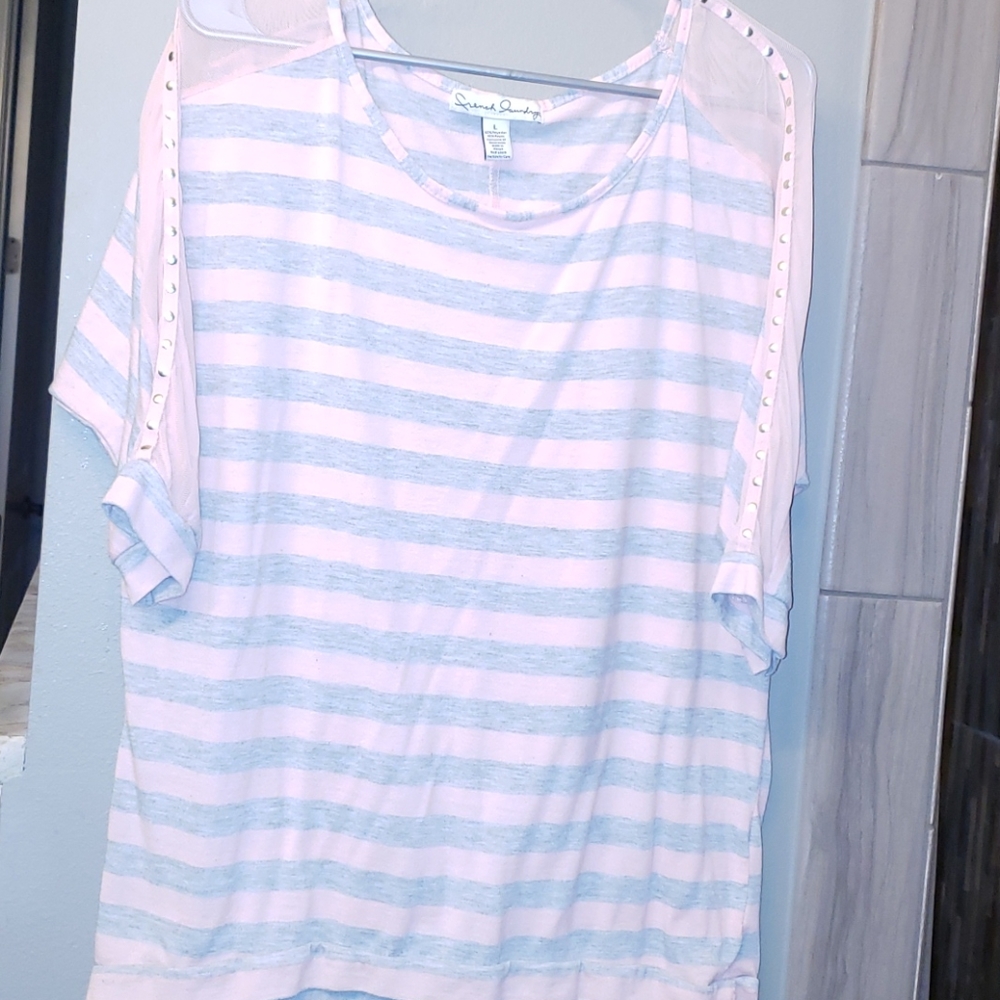 French Laundry Pink & Gray striped, Large shirt